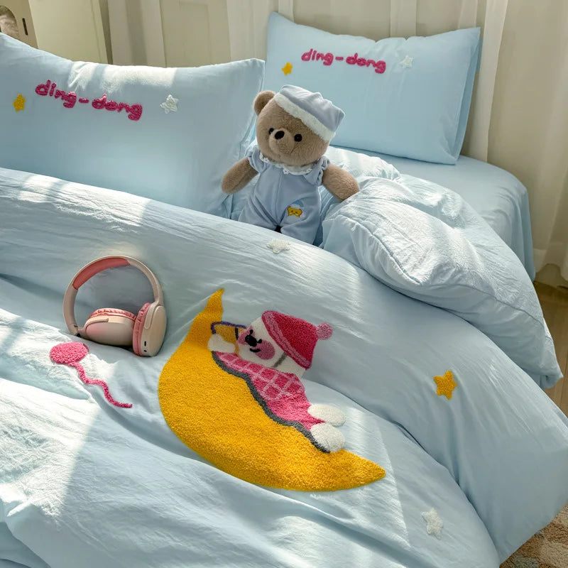 DecorBites™ Cartoon Embroidery Bed Sets - Super Soft & Cute Bedding Set for Kids & Adults