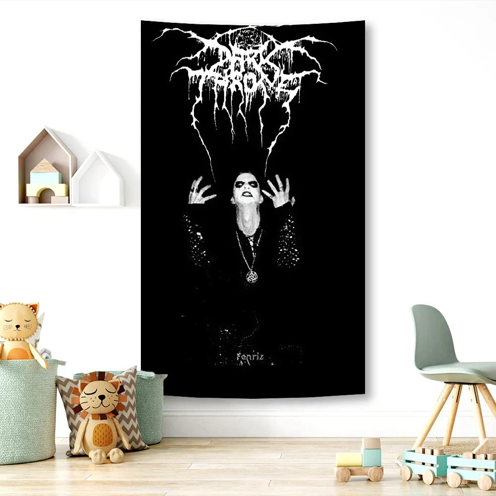 DecorBites™ Black Metal Hippie Hotel Tapestry Flag for Bohemian Bedroom Art