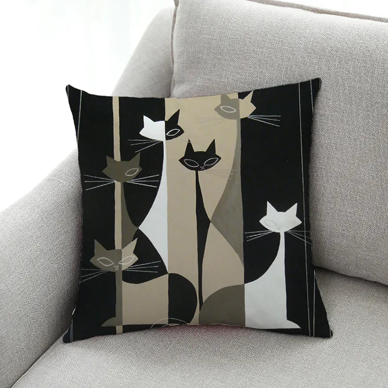 DecorBites™ Cat Design Linen Pillowcase 45x45cm for Home Decor and Cushion Covers