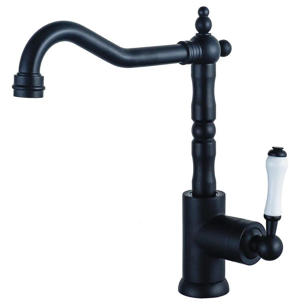 DecorBites™ Black Antique Kitchen Faucet Single Lever Mixer Tap Hot Cold Water Chrome