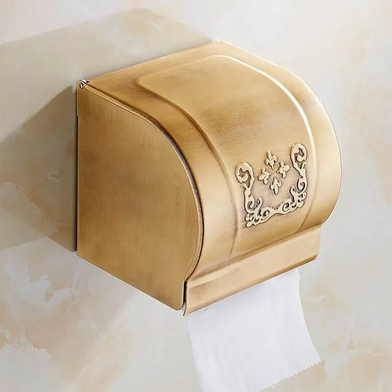 DecorBites™ Antique Bathroom Shelf Towel Rack Set with Bath Hardware & Toilet Brush Holder
