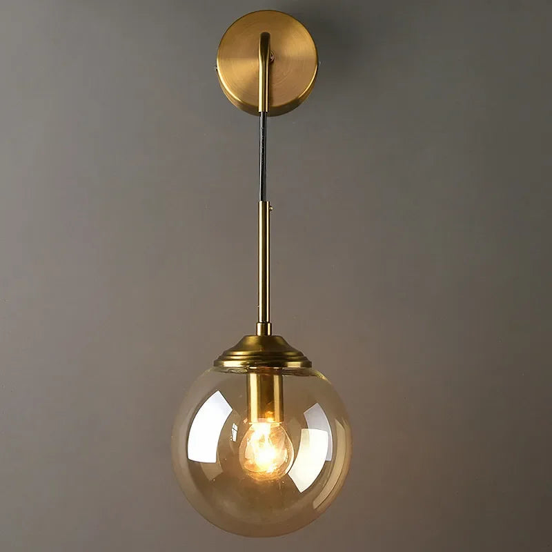 DecorBites™ Glass Ball Wall Sconce Light Fixture Golden Bedside Lamp for Home Decor
