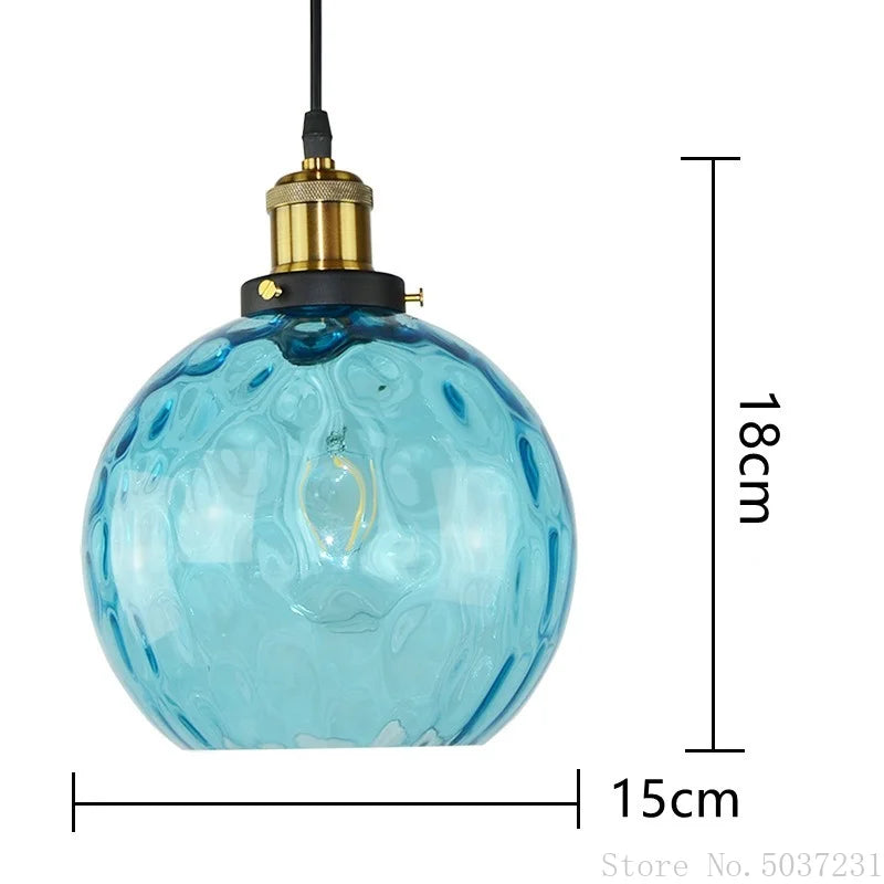 DecorBites™ Blue Glass Ball LED Pendant Light Fixture for Dining Room and Bedroom