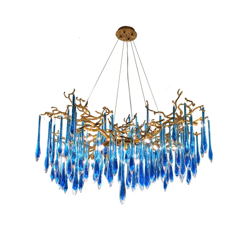 DecorBites™ Art Deco Blue Queen Crystal Chandelier for Living Room