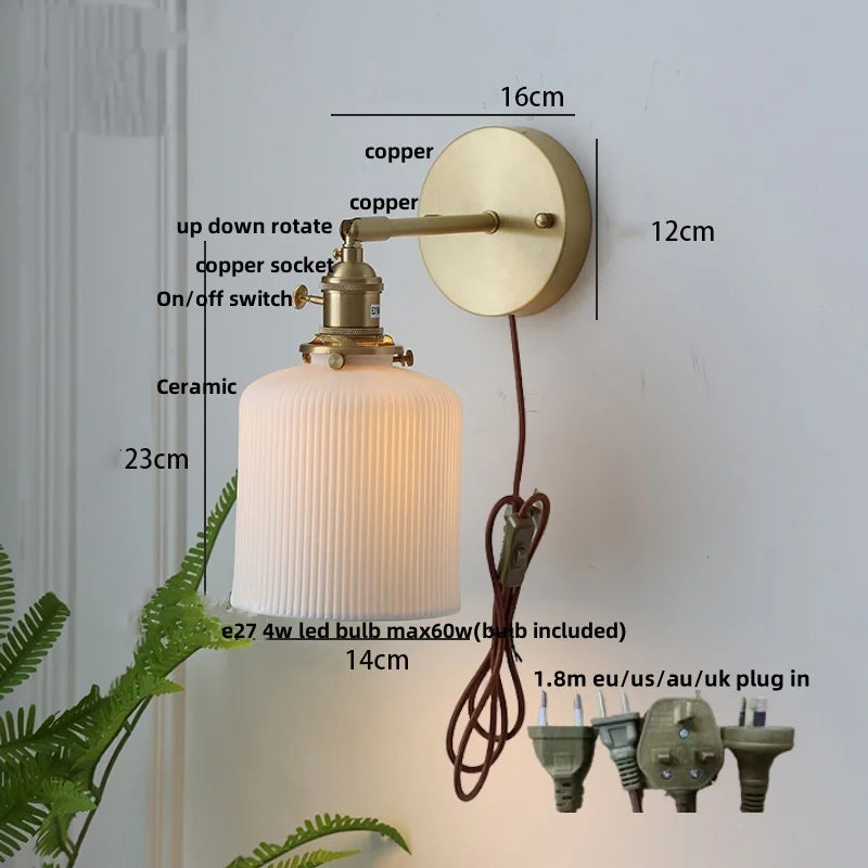DecorBites™ Ceramic Copper Wall Light Fixture with Pull Chain Switch, E27 LED, Modern Nordic Design