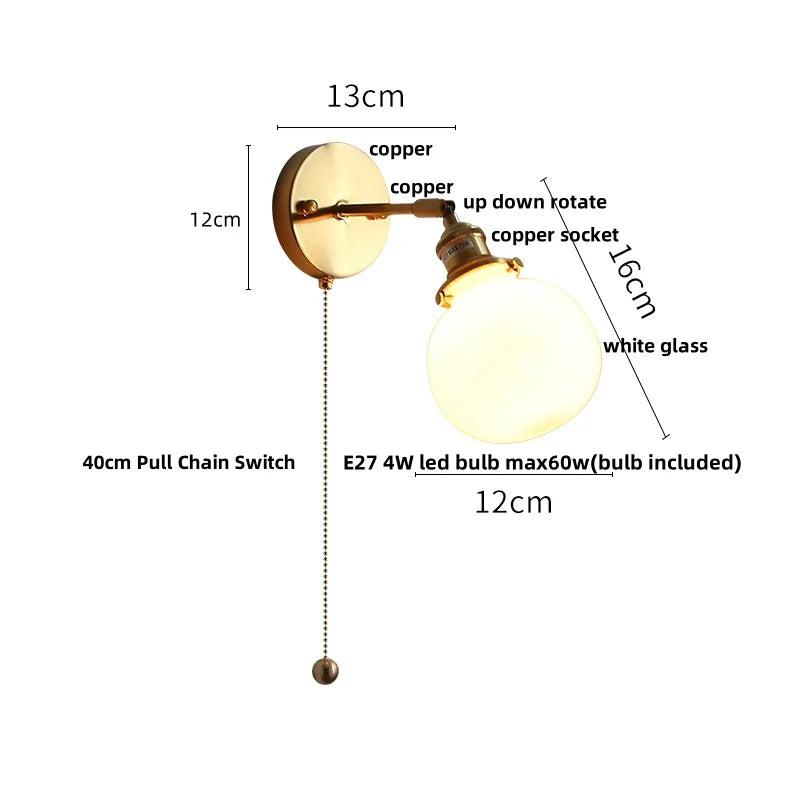 DecorBites™ Glass Rotate Copper LED Wall Sconce - Modern Nordic Bedroom Study Lamp