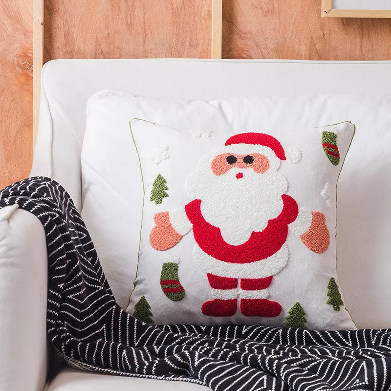 DecorBites™ Christmas Embroidered Cotton Canvas Pillow Covers Snowflake Elk Decor