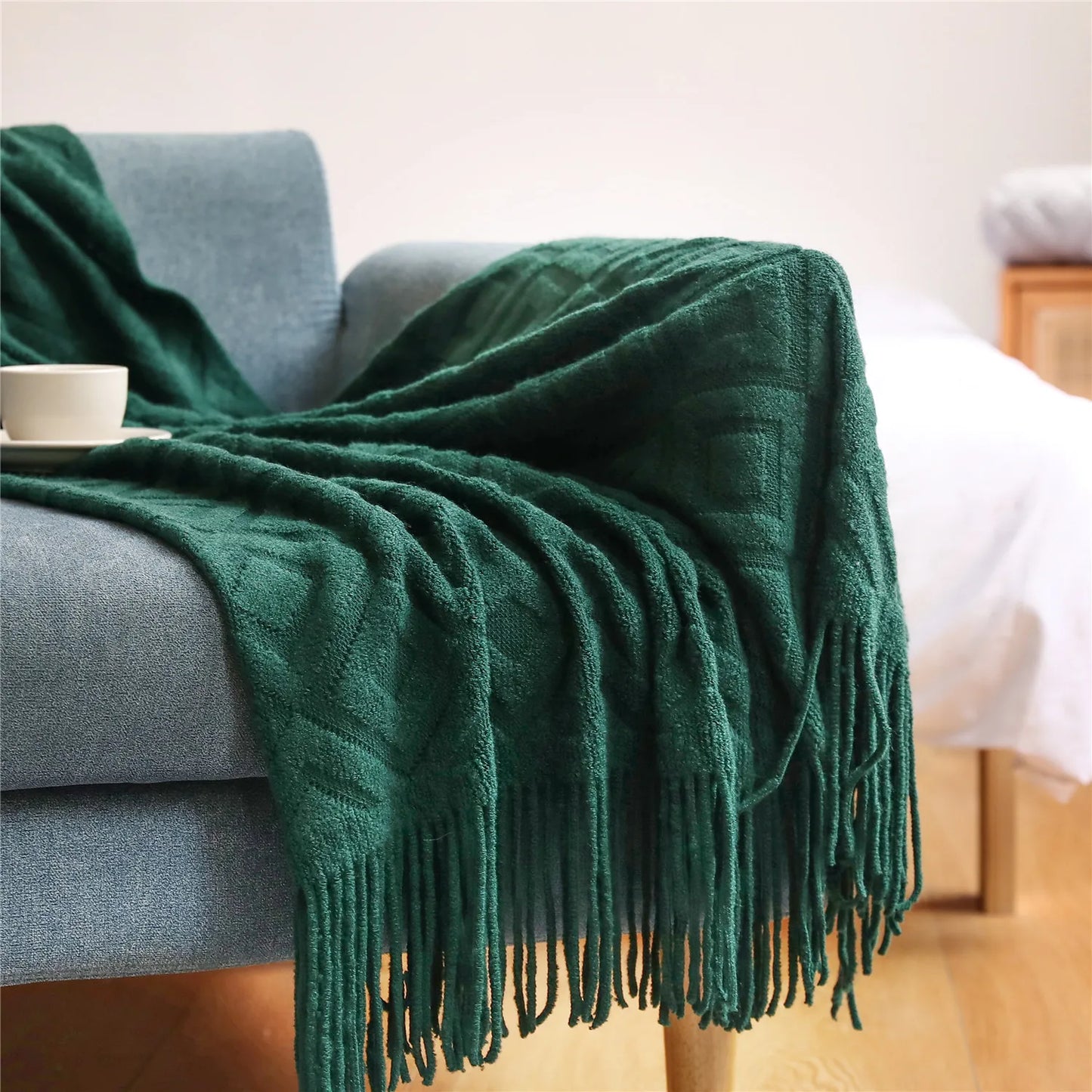 DecorBites™ Knitted Nordic Sofa Blanket - Soft Wool Blend Bed End Towel for Hotel Bedroom Decor