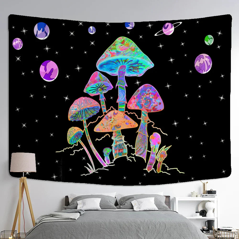 DecorBites™ Cartoon Planet Mushroom Tapestry Wall Hanging for Psychedelic Room Decor