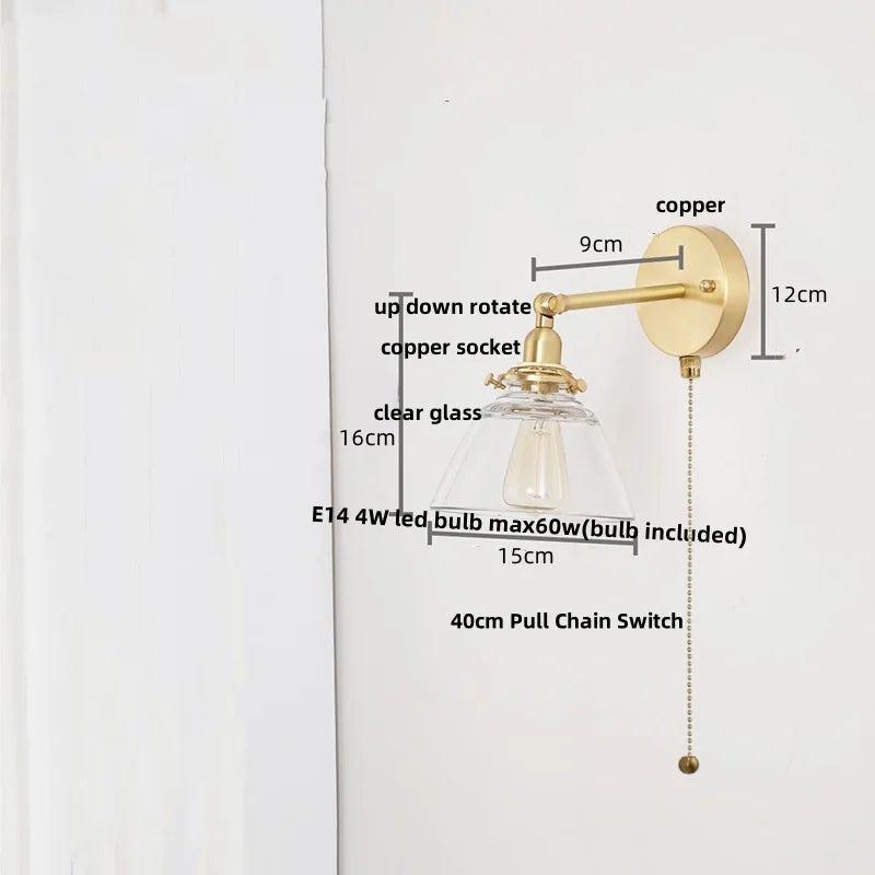 DecorBites™ Clear Glass LED Wall Lights Pull Chain Switch Modern Bedside Lamp