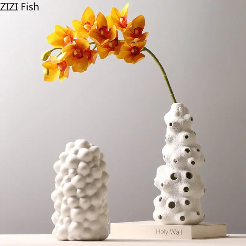 DecorBites™ Ceramic Vase Set with Artificial Flowers for Stylish Home Decor