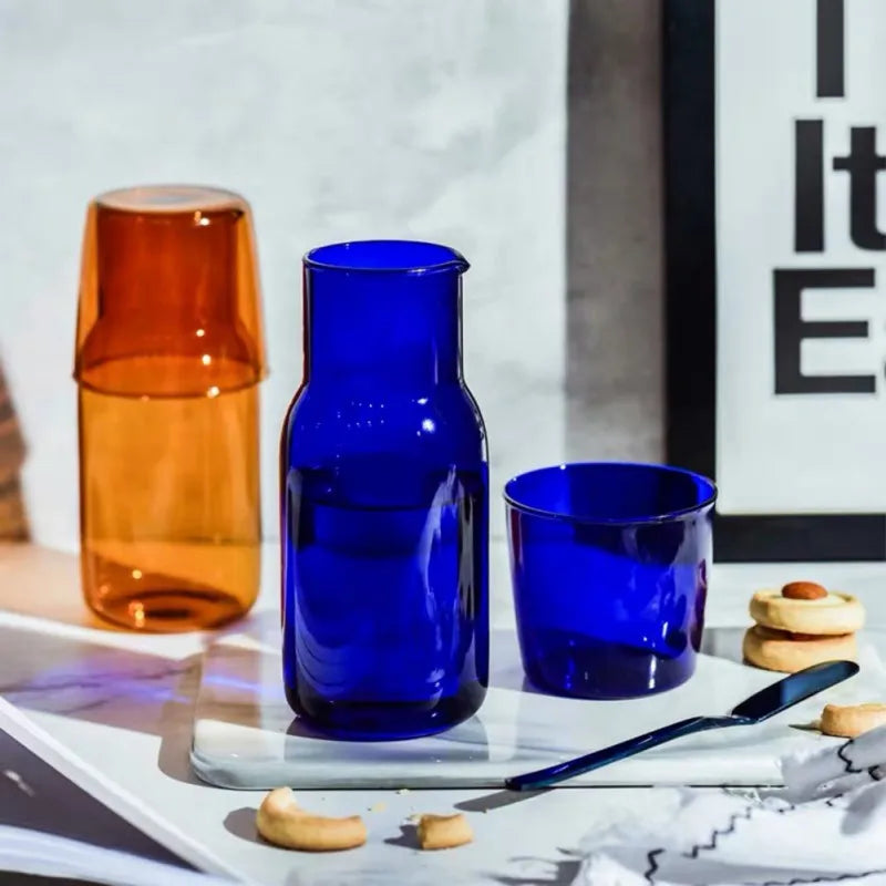 DecorBites™ Glass Teacup Set & Pitcher Combo - Heat-Resistant Juice Cup Drinkware in Blue