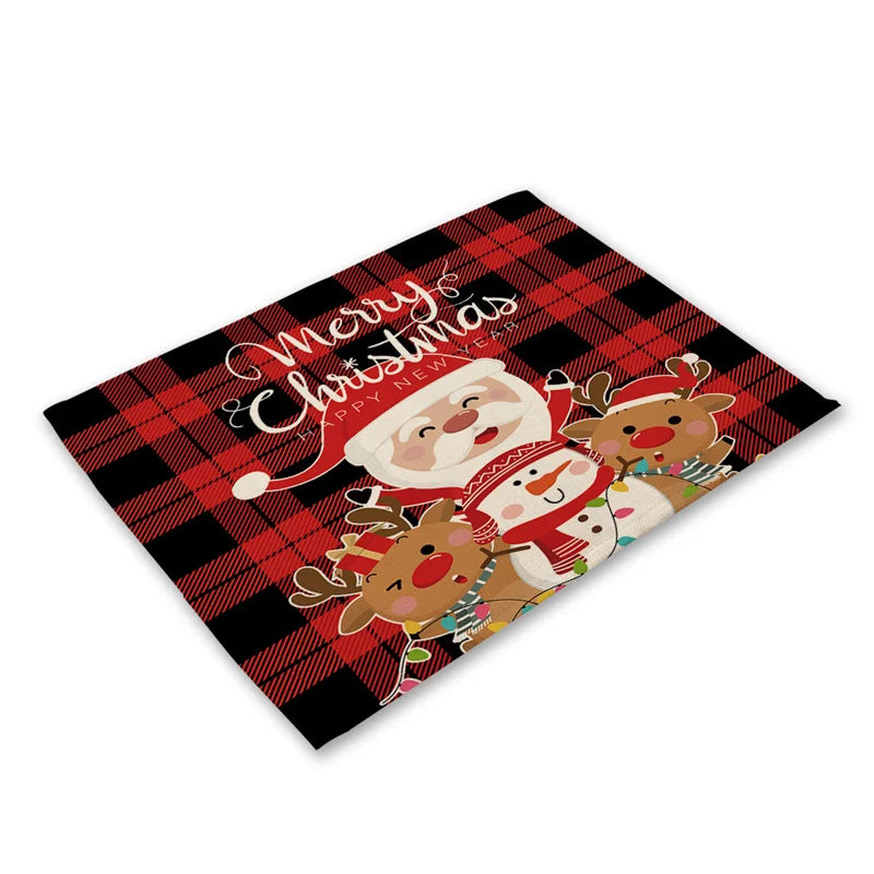 DecorBites™ Christmas Linen Dining Table Mats - Festive Home Decor with Santa Claus Print