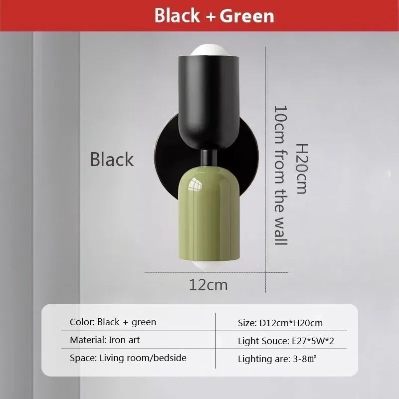 DecorBites™ Cream 2Head Macaron LED Wall Lamp in Black for Home Decor