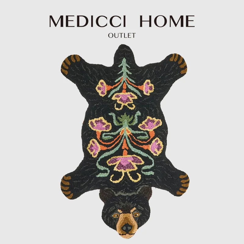 DecorBites™ Boho Black Bear Rug 80x120cm: Hand Tufted Animal Shaped Area Carpet