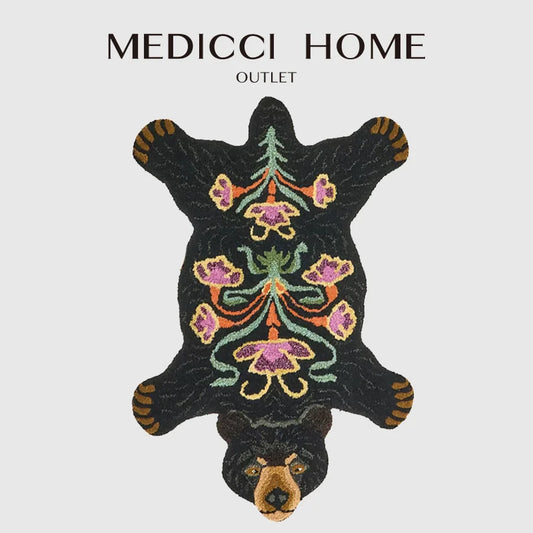 DecorBites™ Boho Black Bear Rug 80x120cm: Hand Tufted Animal Shaped Area Carpet