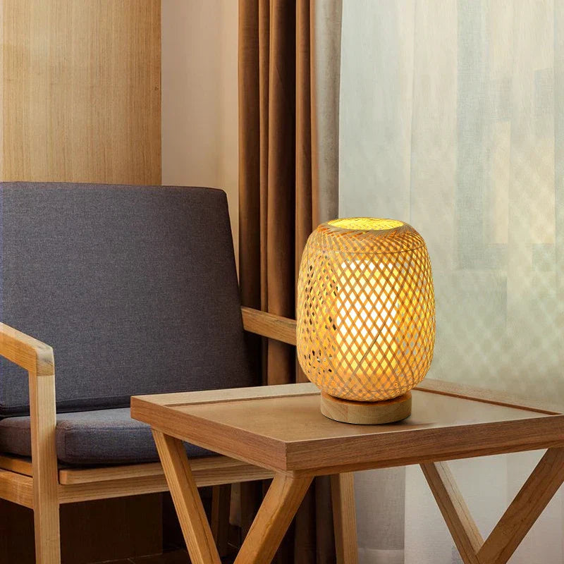 DecorBites™ Bamboo Table Lamp Handmade Bedroom Living Room Decor Wood Light