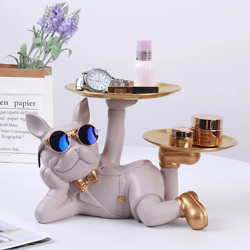 DecorBites™ Bulldog Desktop Storage Statue: Multi-functional Office & Home Decoration Tray Decor