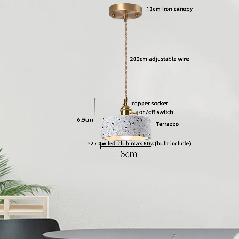 DecorBites™ Black Terrazzo Stone LED Pendant Lamp Modern Nordic Hanging Lights