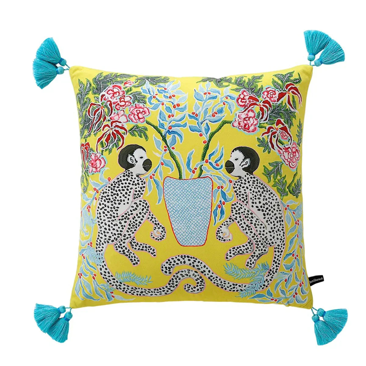 DecorBites™ Chinoiserie Monkey Umbrella Peonies Roses Pillowcase | Eclectic Home Decor
