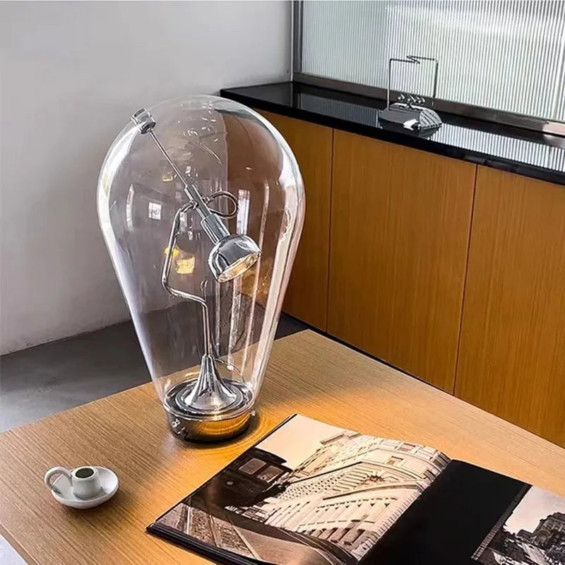 DecorBites™ Lodes Blow Glass Table Light: Adjustable Modern Chrome Lamp for Home, Store, and Bar