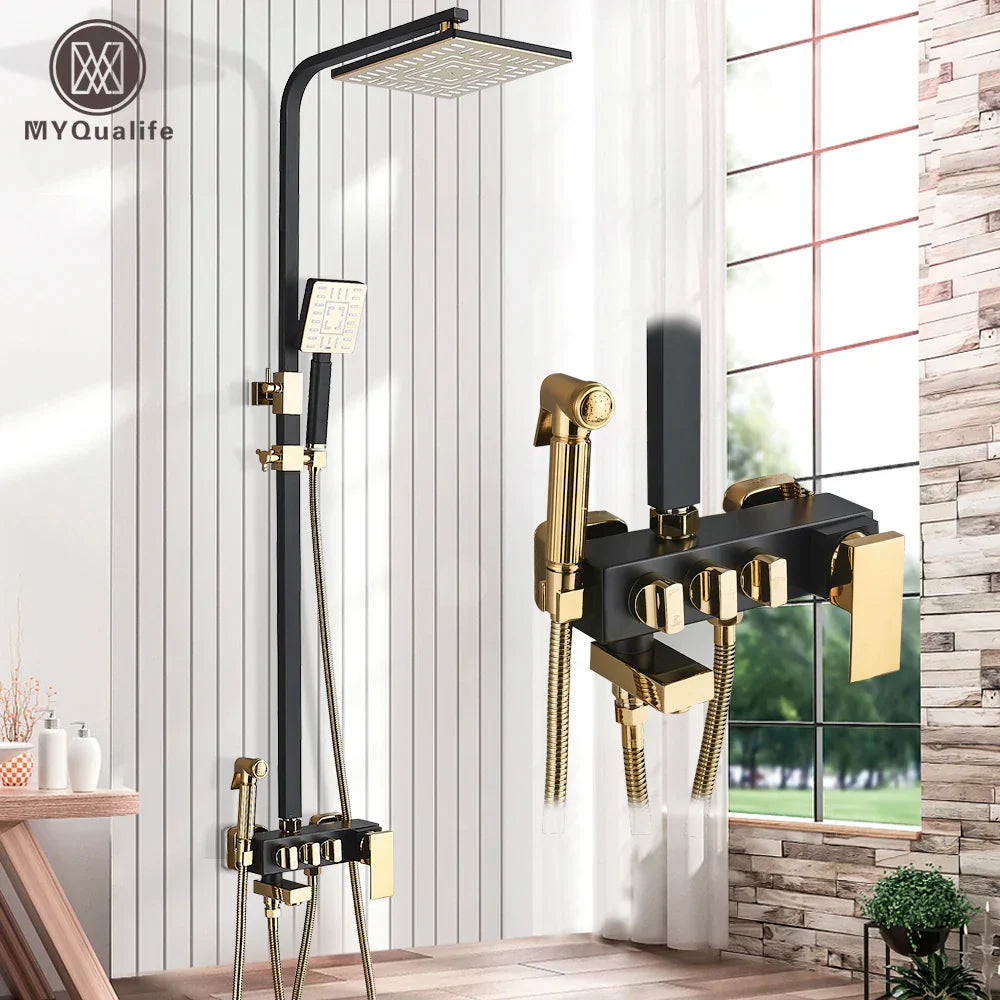 DecorBites™ 8" Rainfall Shower Set with Bidet Function, Wall Mounted Hot Cold Mixer Tap