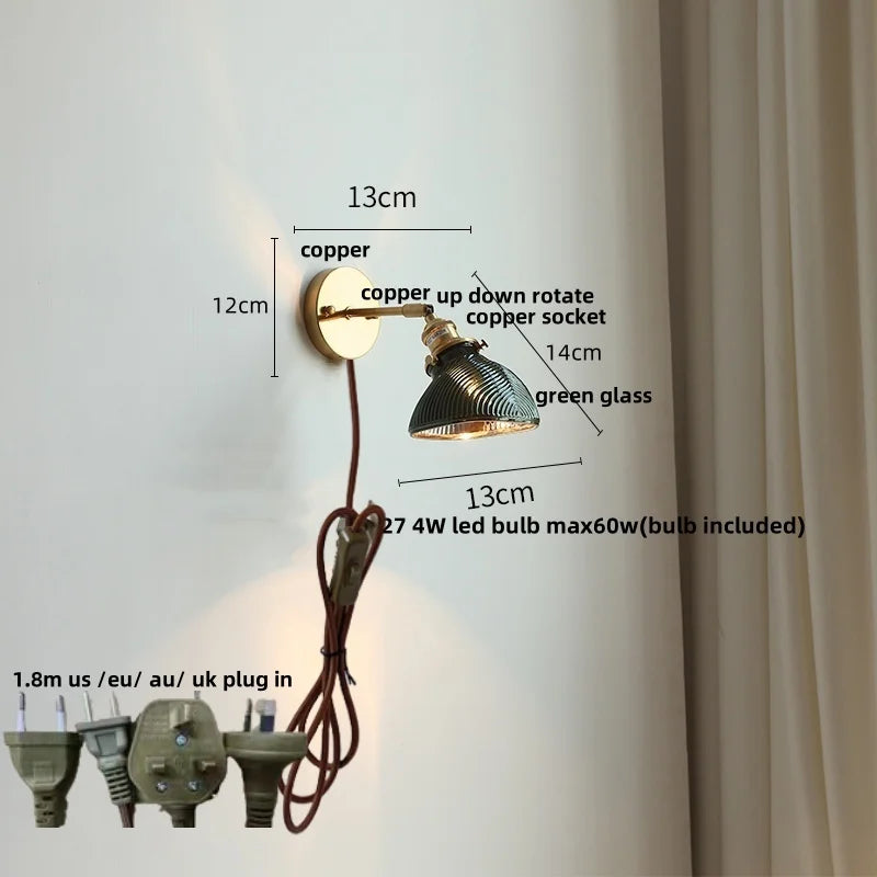 DecorBites™ Green Glass LED Wall Sconce, Modern Nordic Rotate Copper Stair Light