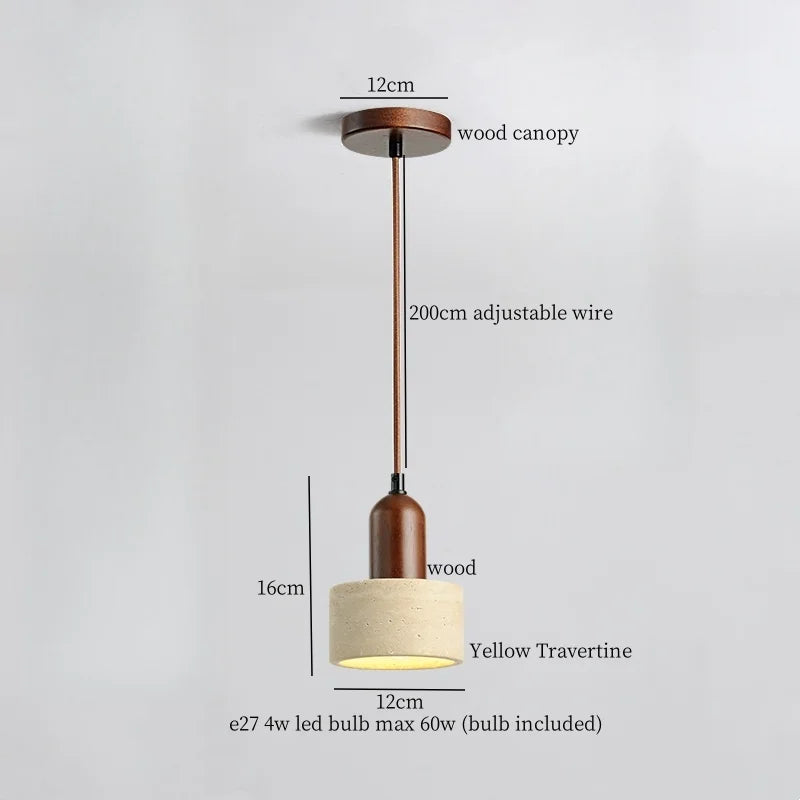 DecorBites™ Japanese LED Hanging Lamp Yellow Travertine Pendant Lighting for Bedroom and Dining Room