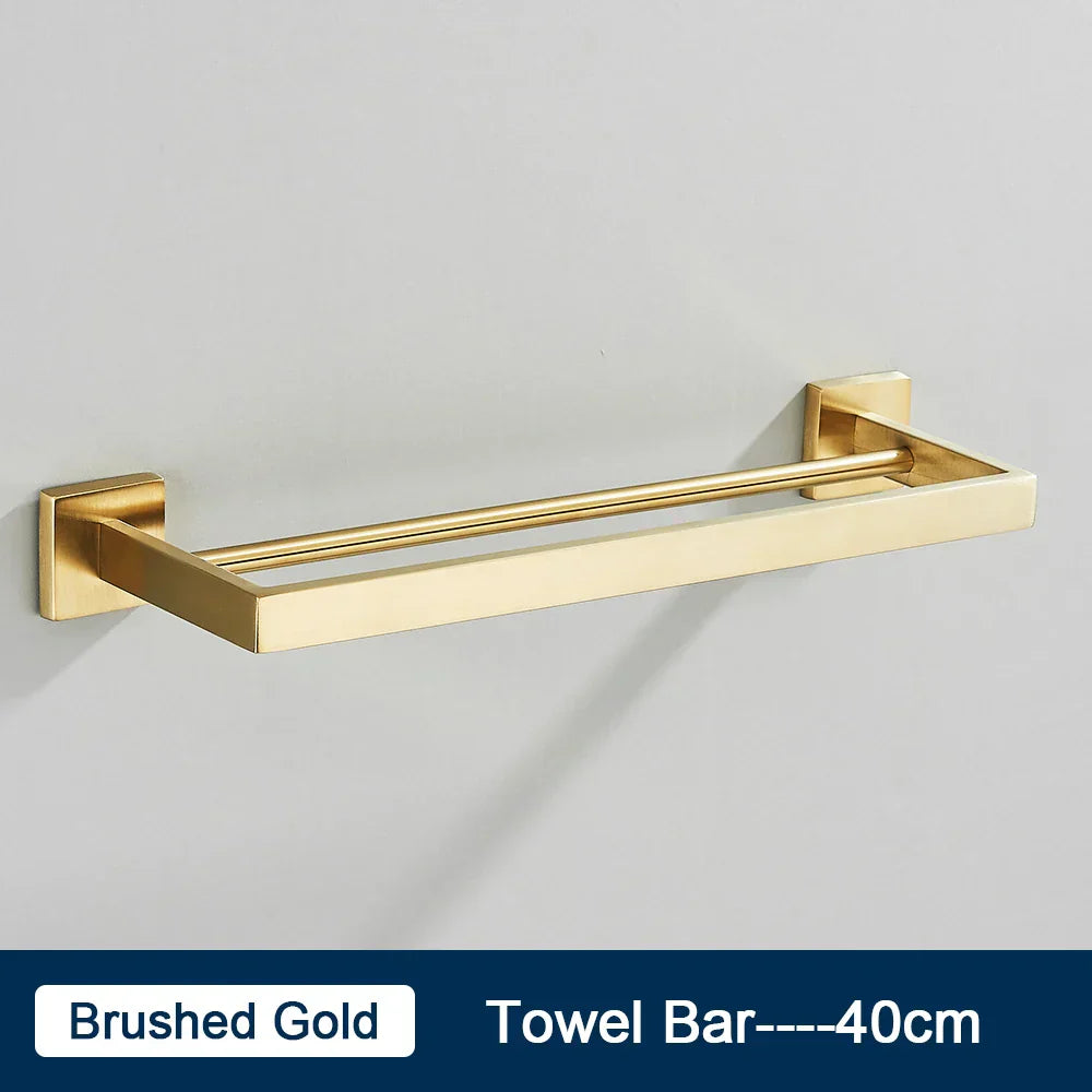 DecorBites™ Black Towel Rack Bar 40cm SUS304 Modern Gold Cloth Holder Wall Mounted