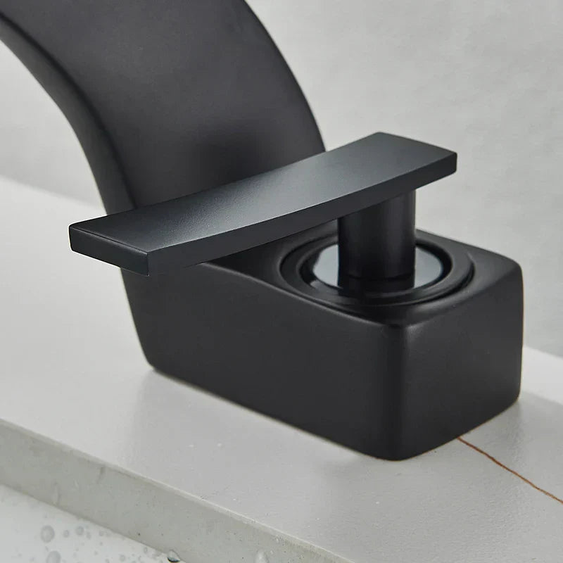 DecorBites™ Black Waterfall Bathroom Basin Faucet Cold Hot Mixer Deck-mounted Simple Design