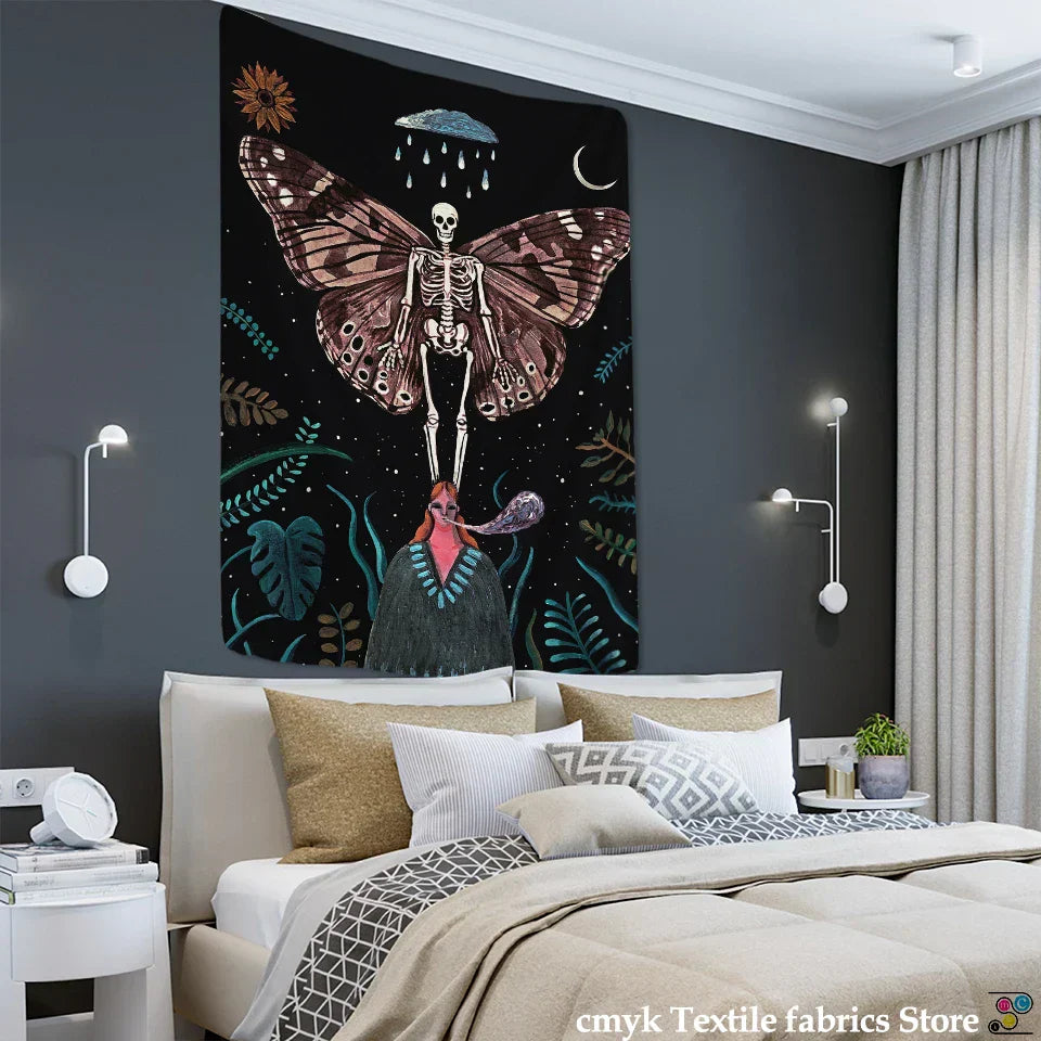 DecorBites™ Celestial Moth Tapestry: Moon Phase Flower Mandala Wall Decor
