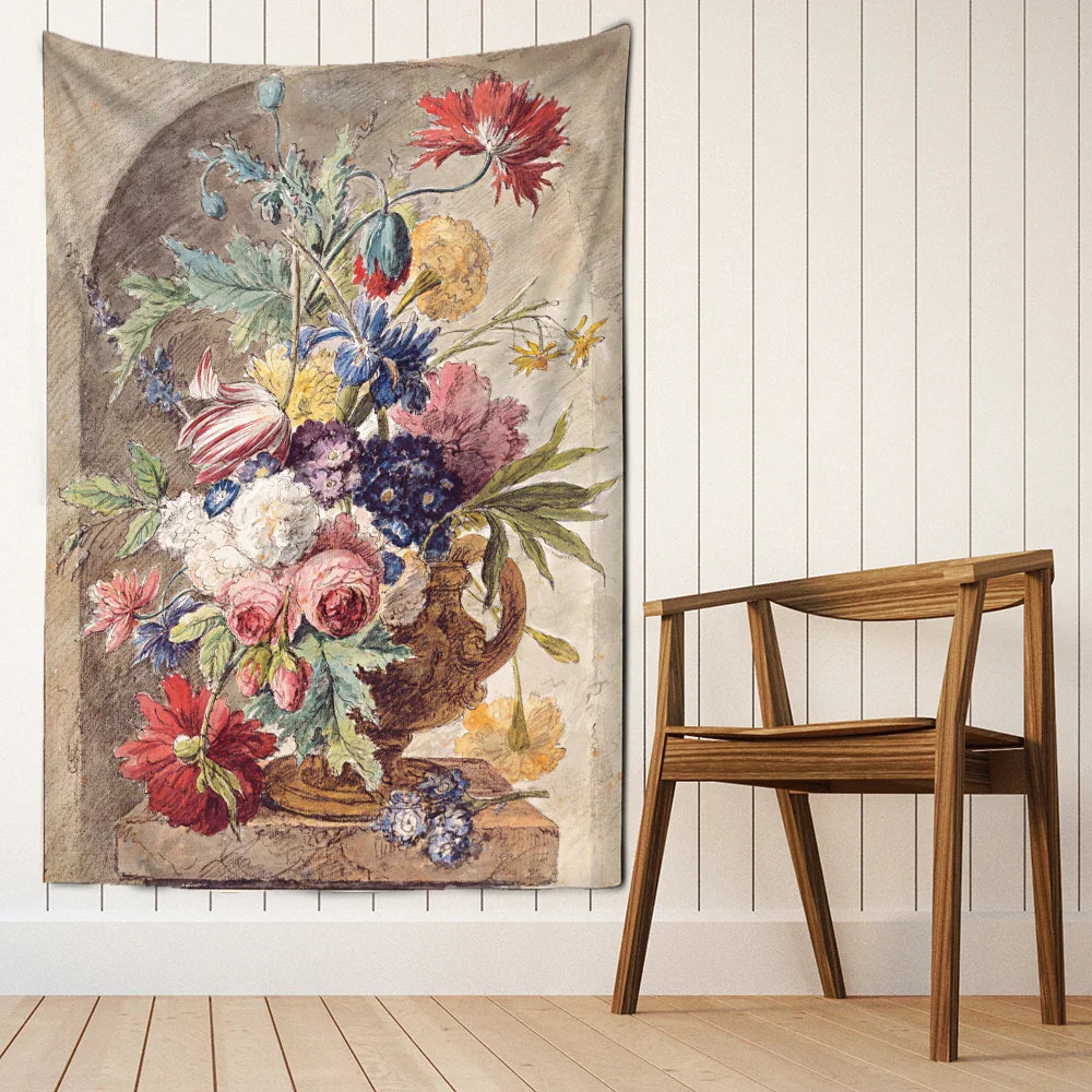 DecorBites™ Court Style Floral Oil Painting Tapestry Wall Hanging Home Decor