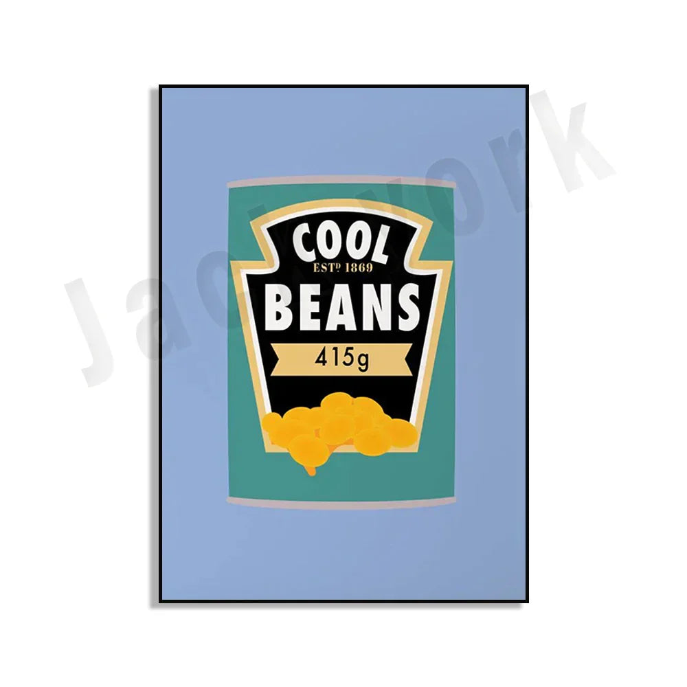 DecorBites™ Blue Cool Beans Pesto Pasta Food Art Poster Soy Pun