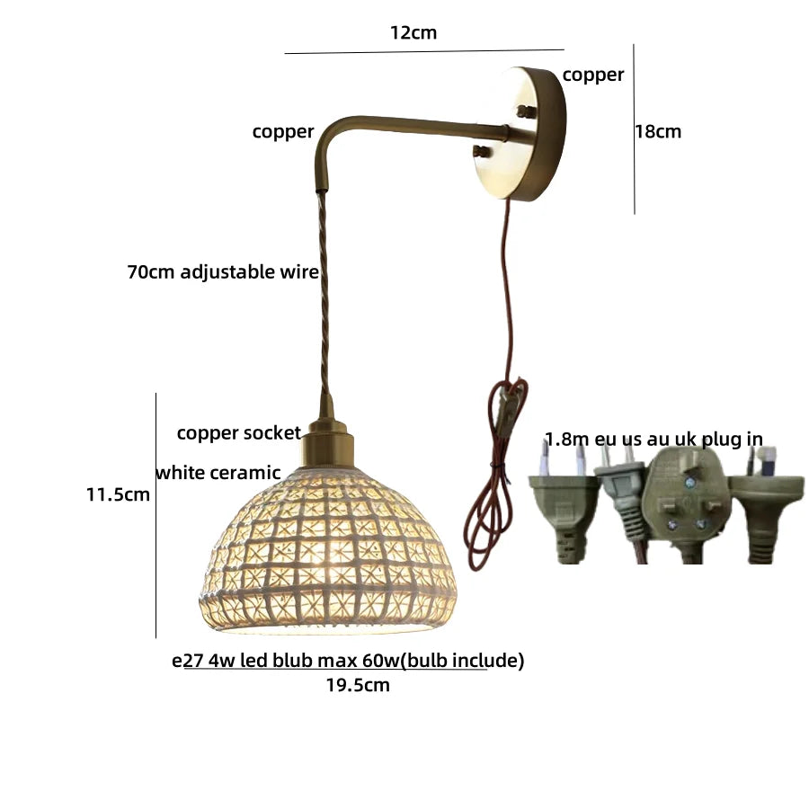 DecorBites™ Ceramic LED Wall Sconce Light Fixture with Pull Chain Switch