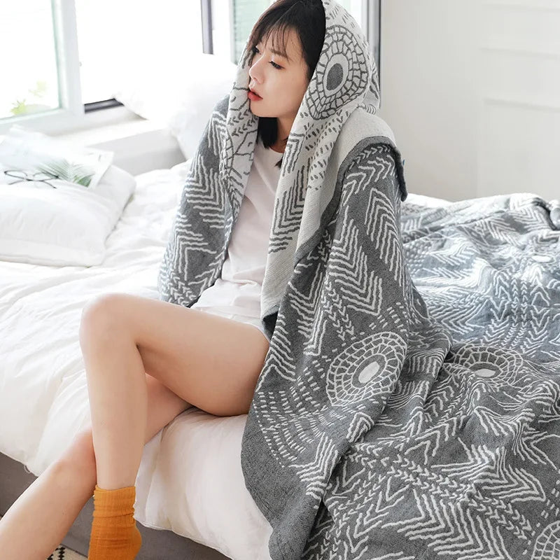 DecorBites™ Cotton Gauze Throw Blanket - Soft and Cozy Bedspread for Summer - Ideal for Dorms, Sofas, and Couples