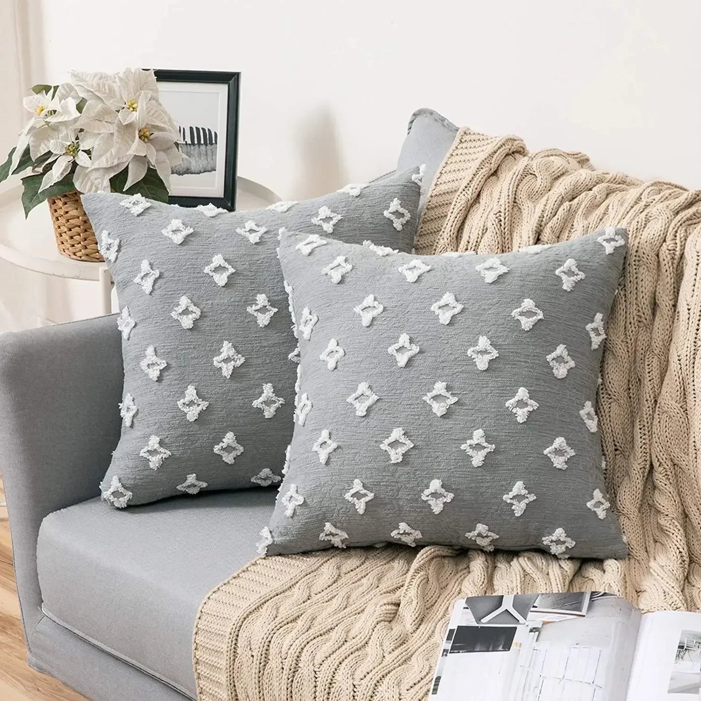 DecorBites™ Houndstooth Cushion Cover 30x50cm Black and White Bow Waist Pillow Case