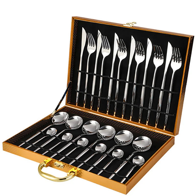 DecorBites™ 24-Piece Gold Stainless Steel Cutlery Set - Elegant Tableware Gift Box