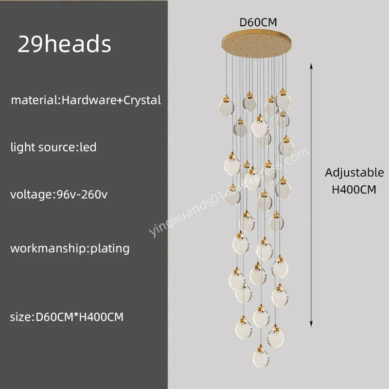 DecorBites™ Crystal Chandelier Pendant Light for Luxury Staircase