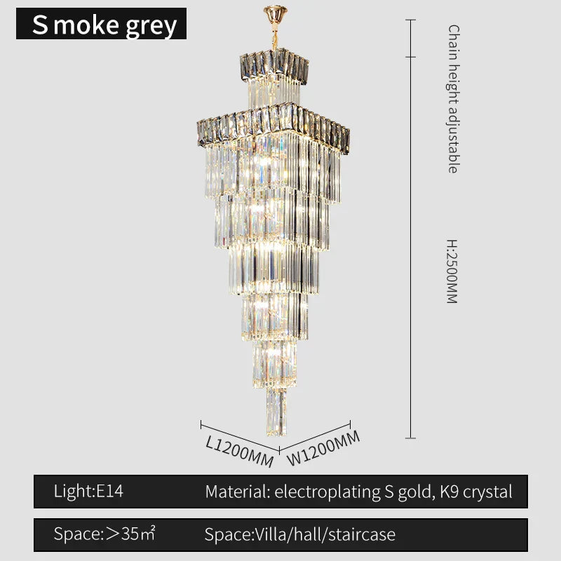 DecorBites™ Crystal Chandelier: Duplex Villa Spiral Staircase Pendant Light