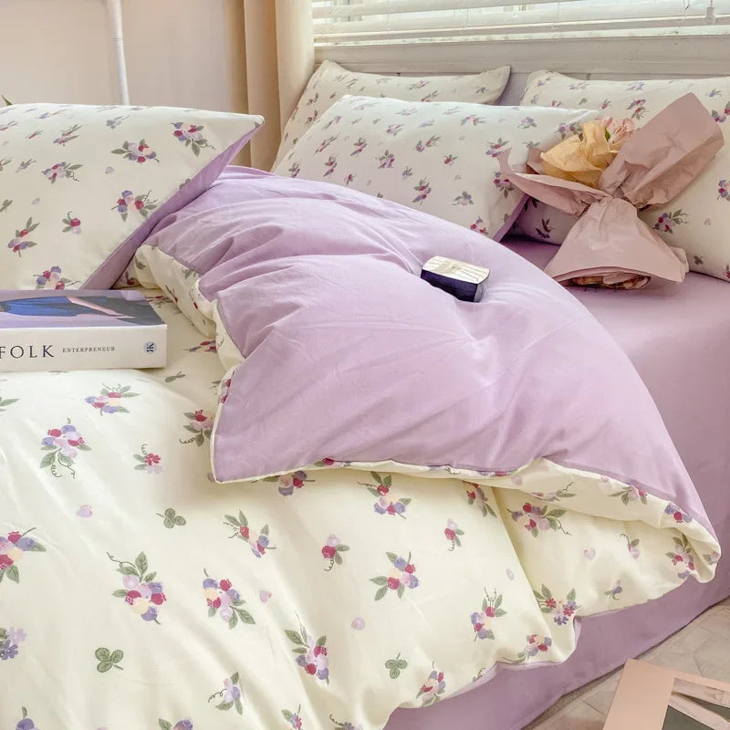 DecorBites™ Cozy Pattern Printed 4Pcs Single Bedding Set - Soft Cotton Fabric
