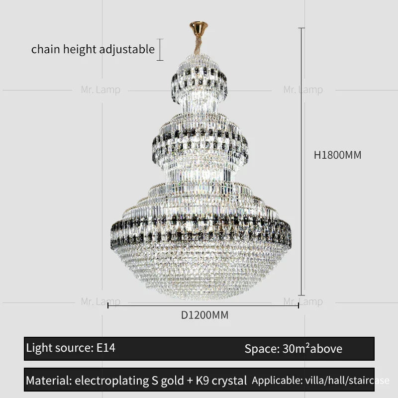 DecorBites™ Crystal Chandelier Luxury Duplex Building Hollow Luxury Lamp