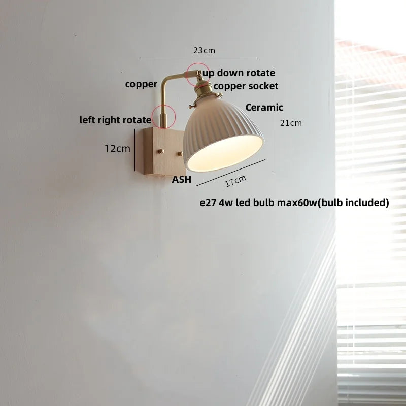 DecorBites™ Globe Ceramic Walnut Wood Wall Light with Pull Chain Switch and Rotatable Design