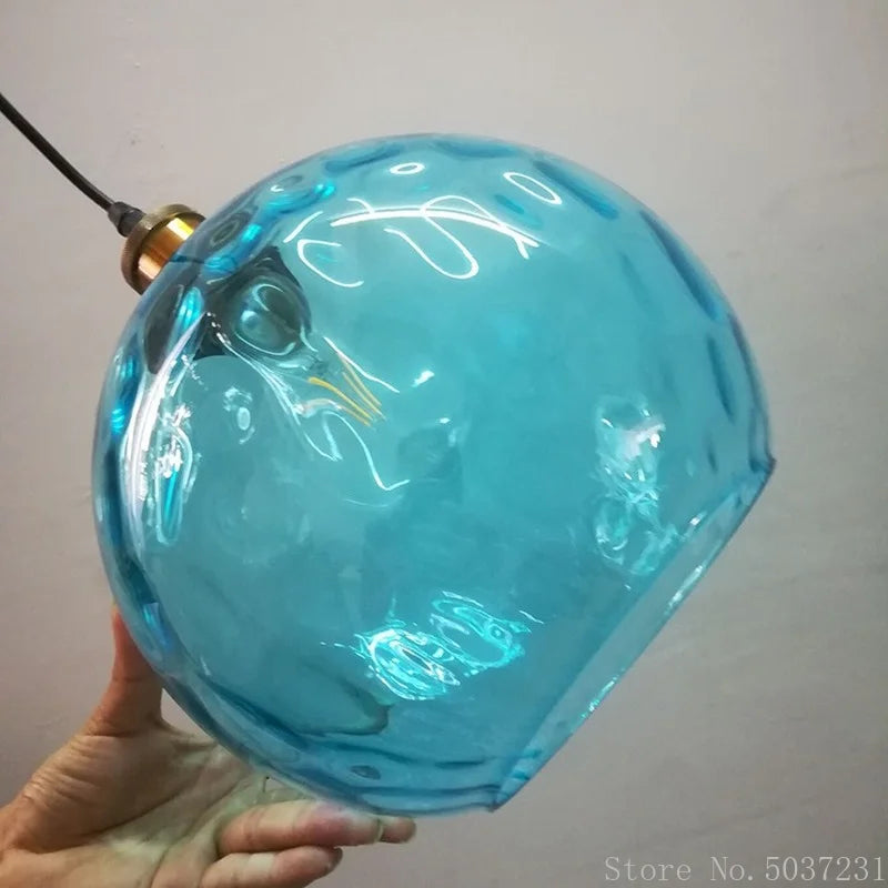 DecorBites™ Blue Glass Ball LED Pendant Light Fixture for Dining Room and Bedroom