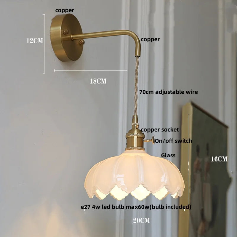 DecorBites™ LED Glass Wall Lights Pull Chain Switch | Nordic Modern Design Bedside Lamp