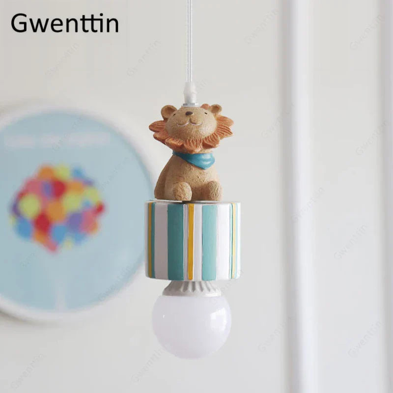 DecorBites™ Kids Animal Pendant Lamp: Rabbit Lion Cat LED Ceiling Light Fixture