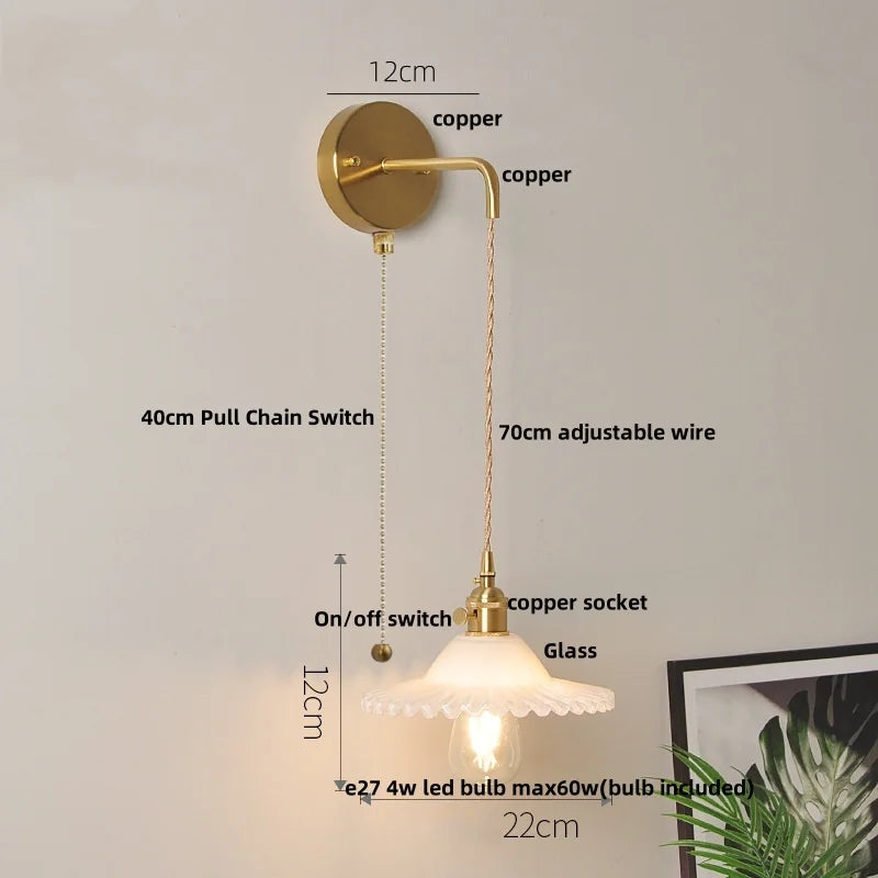 DecorBites™ Glass Wall Lamp with Pull Chain Switch and Adjustable LED Light