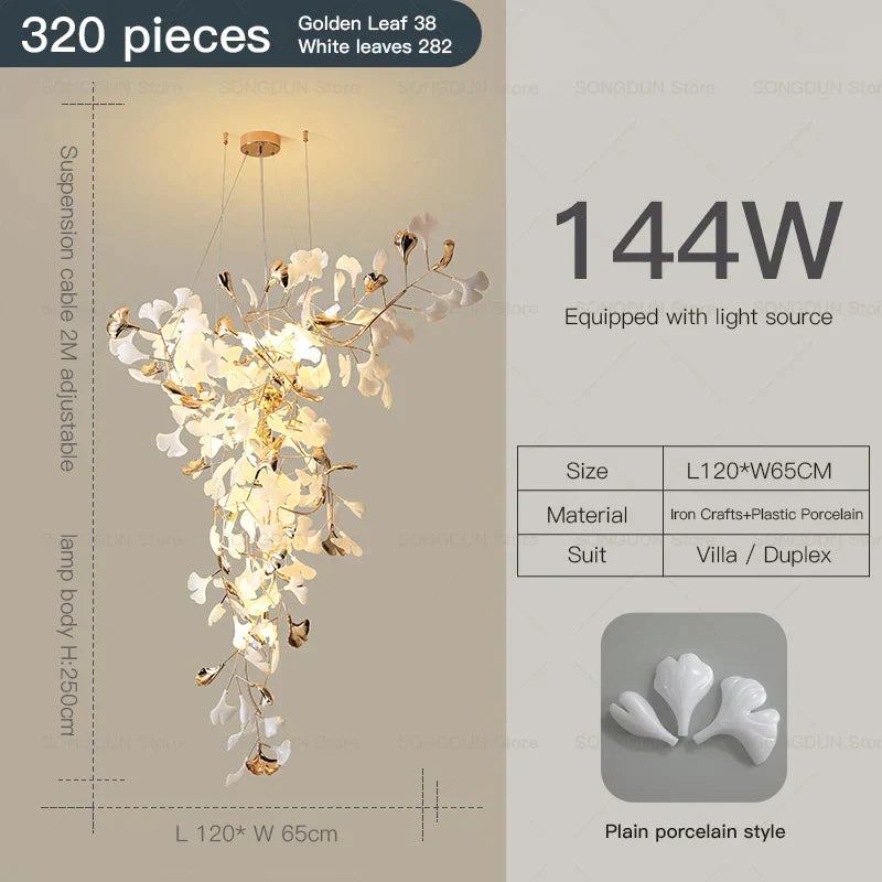 DecorBites™ Gingko Leaf Ceramic Chandelier: Modern Nordic Living Room & Hotel Lobby Lighting