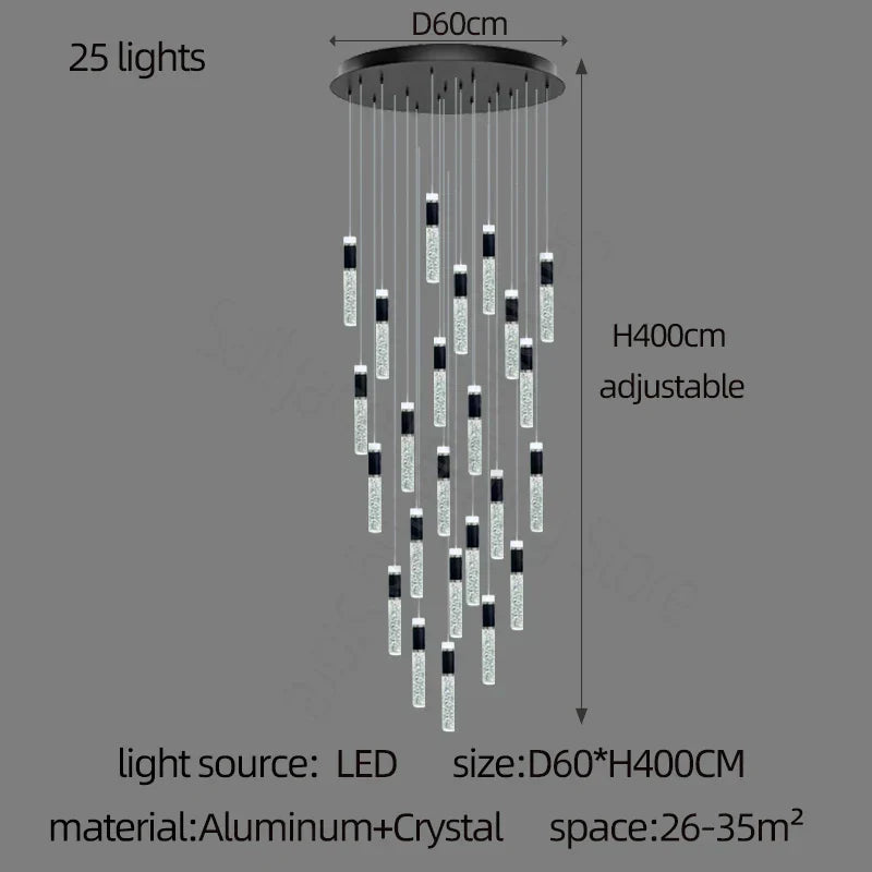 DecorBites™ Cylindrical Crystal Chandelier: Modern Villa Living Room Lamp for Stylish Interiors.