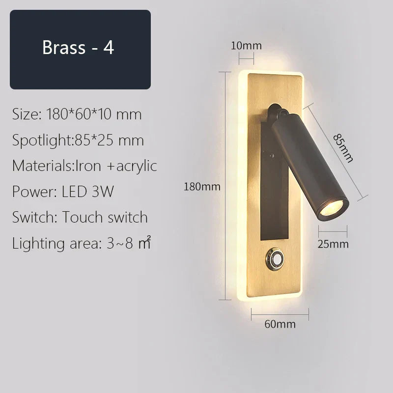 DecorBites™ Dimmable LED Wall Sconce Rotation Reading Light for Bedroom Living Room