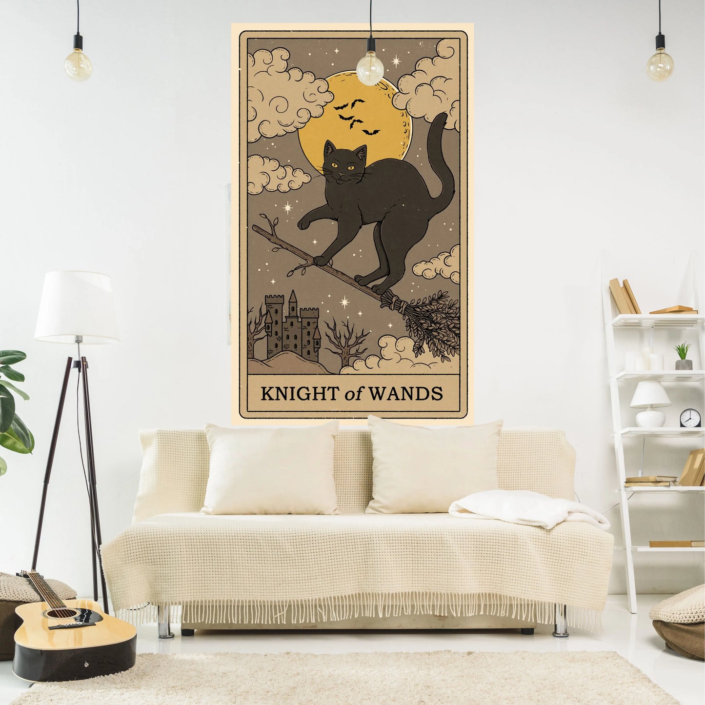 DecorBites™ Cat Tapestry Wall Hanging Tarot Black White Psychedelic Love Star Home Decor